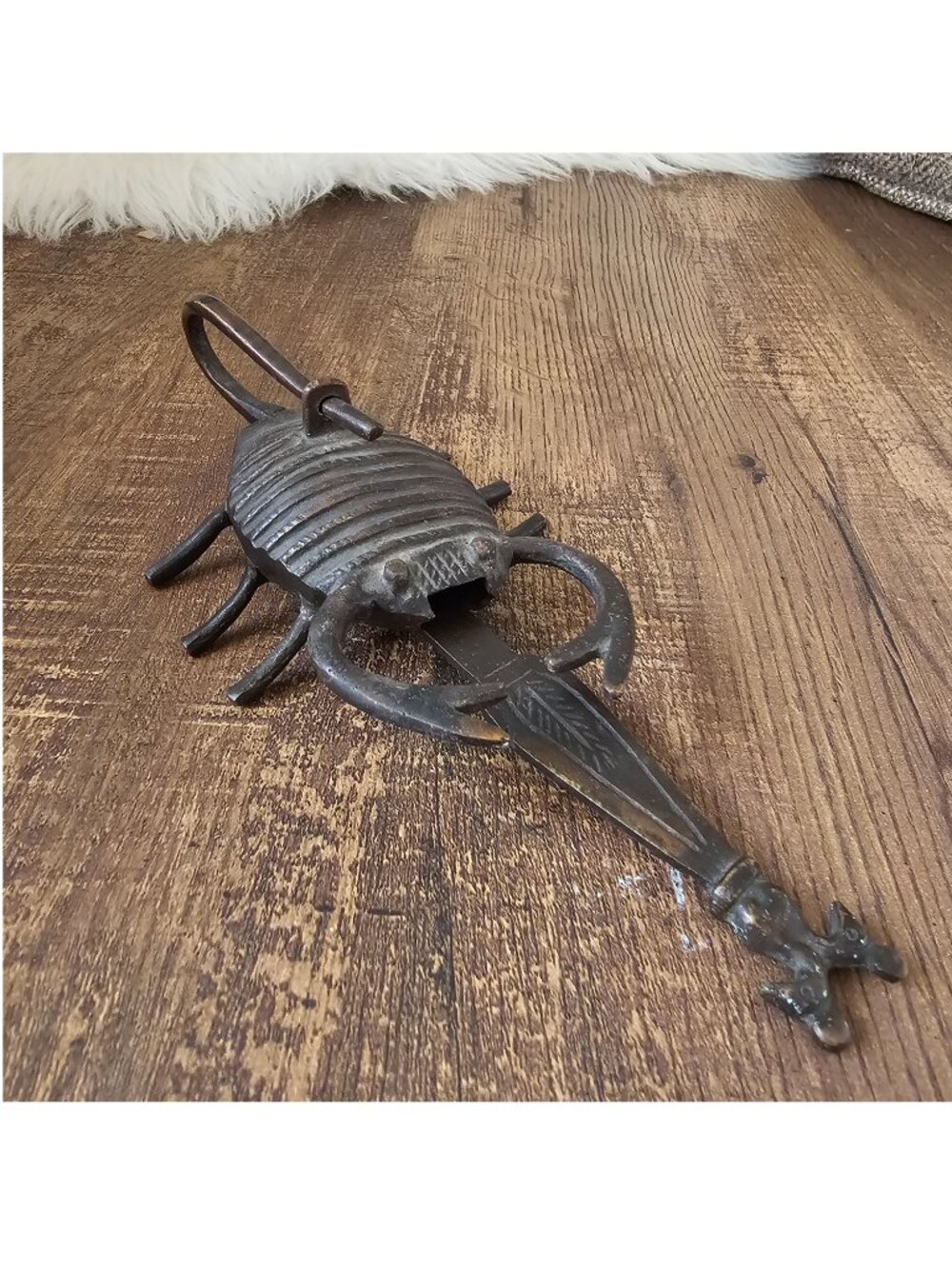 Vintage Fine Brass Scorpion Beetle Shape Push System Padlock Lock with Key